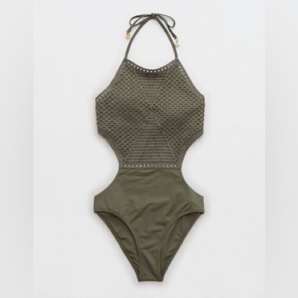 Aerie Crochet One Piece in Green - Picture 2 of 6